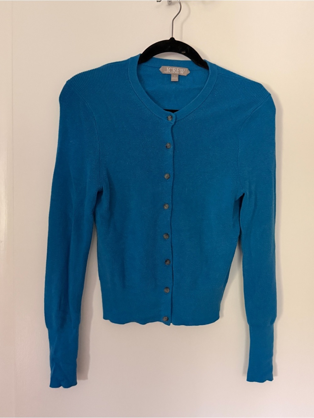 J. Crew Women's Bright Teal Button-Front Crewneck Cardigan
